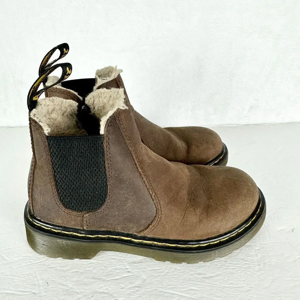 Dr Martens Junior 2976 Leonore Chelsea Boots Size 13 Brown Faux Fur Lined